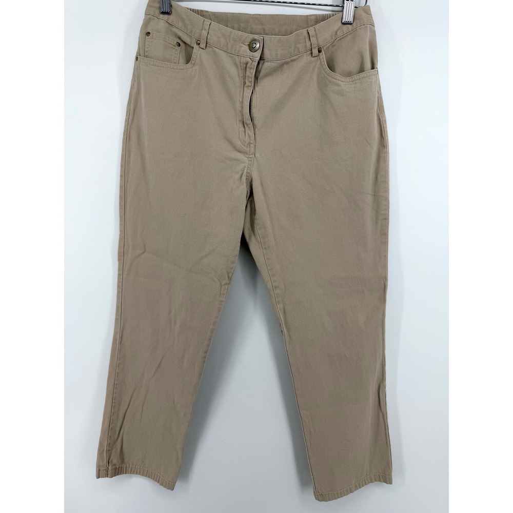 Ruby Rd Womens Khaki Straight Leg Canvas Pants Tan Size 10 Elastic Waist